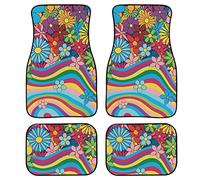 Mumeson Hippie Flower Car Floor Mats for Womens Universal Auto Front & Rear Carpets 4 Piece Car Accessories Decor Carpets for Almost Car Truck SUV Van Colorful Carpets