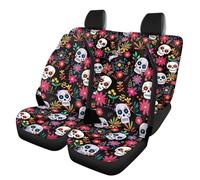 Mumeson Hippie Skull Flower Car Full Seat Covers Front and Rear Seat Cushion Covers Universal Fit Most Cars Truck Seat Protectors Cushion Covers Auto Decoration 4 Piece Set