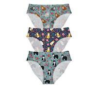 Mumeson Pack of 3 Women Girls Cat Print Seamless Underwear No-Show Invisible Hipster Panties Elastic Briefs, L