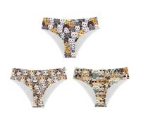 Mumeson Women No Show Invisible Briefs Underwear Animal Print Elastic Bikini Hipster Panties for Bachelorette Party, Cartoon Cat, M