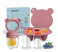 MumEZ Baby Fruit Feeder Pacifier - Convenient Baby Food Feeder Set, Easy Self-Feeding Journey with Baby Food Dummy Feeder, Baby Food Freezer Trays Included（Powder Rose）