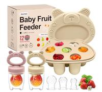 MumEZ Baby Fruit Feeder Set, Includes 2 Food Dummy Feeders with 3 Size Nipples, Silicone Feeder for Babies, Pacifier & Storage Containersr