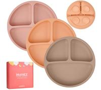MumEZ Baby Plates with Suction - 3 Pack Silicone Baby Suction Plate for Toddler Kids Self Feeding - Weaning Plates for High Chair Tray - Unbreakable, Portable, Non Slip (Coffee+Nude+Pink)