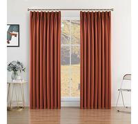 MUMFAS Burnt Orange Pinch Plea Curtaint 72" W x 96" L Solid Thermal Insulated 95% Blackout Patio Door Curtain Panel Drape for Traverse Rod and Track with Tieback, Rust Color (One Panel)