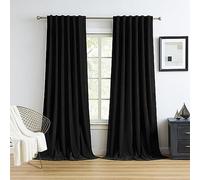 MUMFAS Velvet Blackout Curtains 84 Inches Long for Bedroom Office, Back Tab Rod Pocket Dark Out Heat Blocking Living Room Curtains 52 by 84 Inch 7 FT Length, 2 Panels, Black