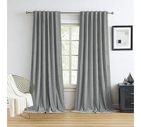 MUMFAS Velvet Curtains 108 Inches Long 9 ft Length 2 Panels Set, Back Tab Pocket Thermal Insulated Room Darkening Curtain Drapes for Patio Sliding Door Living Room, 52 x 108 Inch, Light Grey