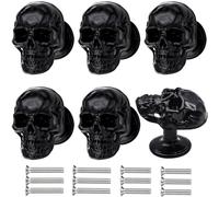 MUMIAO 6 Pack Skull Skeleton Drawer Knobs, Vintage Single Hole Cabinets Pulls for Drawer Wardrobes Bookcases Dresser Closets Hardware Furniture Decoration (Black)