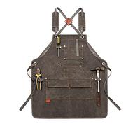 MUMIAO Apron with Pockets, Heavy Duty Canvas Work Aprons for Men, Adjustable Shoulders and Waterproof Aprons, Workshop Tool Aprons for Gardeners, Artists, Chefs, gray, 1