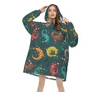 MUMICO Hooded Blanket Oversized for Men & Women, Cute Lizards Warm Flannel Pullover with Front Pocket, Perfect for Winter Relaxation