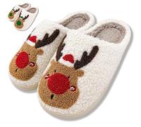 MUMIK Slippers Women Men Soft Plush Retro Slippers Women Comfortable Warm Slippers Trendy Slippers Indoor and Outdoor Non-Slip Slippers, Red Christmas101, 8/8.5 UK