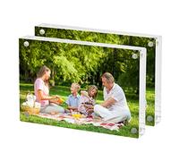 mumisuto 2Pcs Acrylic Photo Frame Picture Frames 6x4 Inch, Frameless Picture Frames Freestanding, Double Sided Magnetic Floating Frame Block for Desktop Display