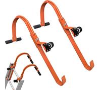 mumisuto 2Pcs Roof Ladder Hook Kit, 500 LBs Steel Extension Ladder Accessories Stabilizer, Ladder Stabiliser Ladder Roof Hook with Wheels, Rubber Grip for Damage Prevention Roof Ridge Extension