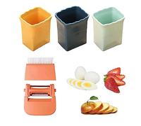 mumisuto 3 Pack Fruit Slicer Cup, Strawberry, Egg, Cup Slicer with Three-in-One Peeler, Detachable Cutter with Push Plate, Quick Fruit Salad Maker for Strawberry/Banana/Vegetable Kitchen Gadgets
