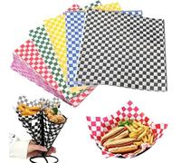 mumisuto 300 Sheets Food Grade Wrap, Greaseproof Sheets,Checkered Basket Liners Oil Proof Food Wrapping Checkered Sandwich Wrappers for BBQ Picnic Party