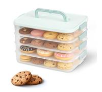 mumisuto 4 Tier Stackable Cookie Biscuits Carrier Box,Transparent Plastic Food Storage Box with Date Record Handle,Bake Holder Snap Stack Design for Snacks Vegetables Fruits (Matcha Green)