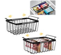 mumisuto Chest Freezer Baskets, 2 Pack Expandable Stackable Organiser Deep Freezer,Metal Storage Boxes with Handles,Space Storage Wire Baskets for Easily Sort and Get Frozen Foods