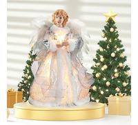 mumisuto Christmas Angel Tree Topper Decorations 12.6inch Exquisite Christmas Tree Fairy Topper Decorations With Feather Wings Light Up Fairy Topper Treetop for Xmas Tree Topper Decoration