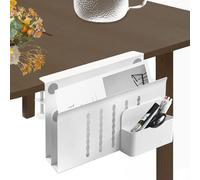 mumisuto Desk Side Storage, Clamp On Side Organizer with Magnetic Pen Holder, No Drill Hanging Under Laptop Holder for Laptop, Keyboard, Mouse, A4 Files, Pens (White double layer)