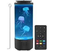 mumisuto Jellyfish Lamp, Jelly Fish Light Lamp, Jellyfish Tank Aquarium Lamp Night Mood Light Bluetooth Speaker with Remote for Home Office Living Room Decor Adults Birthday Christmas (Black)