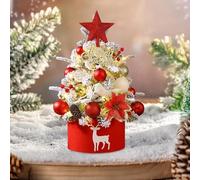 mumisuto Mini Christmas Tree 45cm/1.5FT Artificial Christmas Tree with Warm LED Lights and Red Berries Pine Hanging Ornaments, DIY Tabletop Decorations Mini Desk Top Christmas Tree (Red)