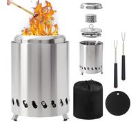 mumisuto Smokeless Table Top Fire Pit,2026 Portable Stainless Steel Firepit,Outdoor Wood Burning Fireplaces with Airflow Rack, Fork and Travel Bag,Mini Outdoor Stove Supports Wood/Pellet Fueled