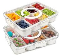 mumisuto Snack Box with 8 Compartments, Divided Snack Bowls, Candy Fruit and Nut Serving Container, Removable Reusable Fruit Storage Containers, Dishwasher Safe (2pcs)