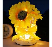 mumisuto Sunflower Flower Lamp, Rechargeable Wireless Table Lamp, 3 Colours Small Night Light Gift for Christmas, Valentine's Day, Mother's Day