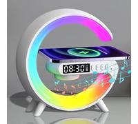 mumisuto Wireless Speaker Charger Light, G Lamp with Wireless Charger, Smart Lamp Bluetooth Speaker, 5W Mood Light with Alarm Clock, 10 Lighting Modes, Bedroom, Party (White Rechargeable Type)