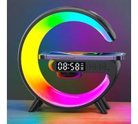 mumisuto Wireless Speaker Charger Light, G Lamp with Wireless Charger, Smart Lamp Bluetooth Speaker, 5W Mood Light with Alarm Clock, 10 Lighting Modes, Bedroom, Party (Black Rechargeable Type)