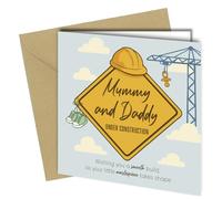Mummy and Daddy Under Construction - New Baby Pregnancy Announcement Card - Funny Expecting Parents Greeting Card with Envelope