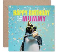 Mummy Birthday Card - Bird-day Cake - Happy Birthday Card for Mummy from Son Daughter, 145mm funny penguin Bday Greeting Cards