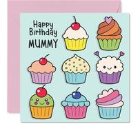 Mummy Birthday Card - Cupcakes - Happy Birthday Card for Mummy from Son Daughter, 145mm Fairy Cake Baking Bday Greeting Cards
