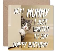 Mummy Birthday Card - Cute Cat Peekaboo - Happy Birthday Card for Mummy from Son Daughter, 145mm Lovable Kitty Bday Greeting Cards