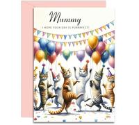 Mummy Birthday Card - Dancing Cats Design - Happy Birthday Card for Her. A5 with Pink Envelope - Designed and Printed in the UK