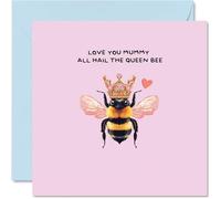 Mummy Birthday Card - Hail The Queen Bee - Happy Mother's Day Card for Mummy Mum from Son Daughter, 145mm Funny Humour Pun Bday Greeting Cards