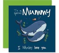 Mummy Mothers Day Card - I Whaley Love You - Happy Birthday Card for Mummy from Son Daughter, 145mm Playful Nautical Design Birthday Greeting Cards