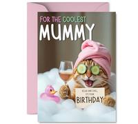 Mummy Birthday Card - Relaxing Bath Cat - Happy Birthday Card for Mummy from Son Daughter, A5 Joke Humour Bday Greeting Cards