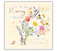 Mummy Birthday Card - The Best Mummy - Bunny Rabbit, Robin and Flowers - Artistic Floral Design - Special Finish - Made in the UK - Eco-Friendly