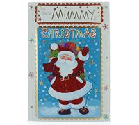Mummy Christmas Card - Cute Santa with Pom Pom Glitter and Gold Foil 9.5" x 6.75