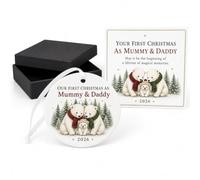 Mummy & Daddy 2026 Ceramic Keepsake: Round Christmas Decorations | Premium ceramic round keepsake for new parents.Elegant christmas tree decorations perfectly capture your 2026 memories.