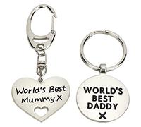 Mummy & Daddy Cute Keyring Set - World's Best Mummy & World's Best Daddy Metal keyrings in Gift Pouches