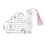 Mummy Gifts Mum Present Mother's Day Gift 2PC Set Acrylic Heart Plaques Bookmark Women Gift Mommy Desk Signs Christmas Birthday for Her Thanksgiving New Year Mom Page Markers Reading Accessory