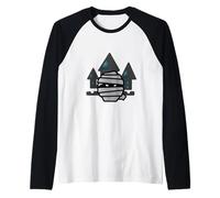 Mummy Head in Front of The Spook House - Halloween Design Raglan Baseball Tee