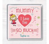 Mummy I Love You Personalised Gift Coaster from 1 Child - Boy or Girl - Blonde or Brown Hair - Add Any Message - Ideal Birthday, Mothers Day, for Mum from Son or Daughter