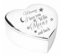 Mummy I Love You To The Moon and Back Gift Engraved Silver Finish Heart Shaped Trinket Box Keepsake Present for Mum Mother Birthday From Son Daughter