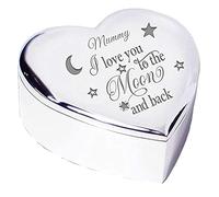 Mummy I Love You To The Moon and Back Gift Engraved Silver Finish Heart Shaped Trinket Box Keepsake Present for Mum Mother Birthday Christmas From Son Daughter