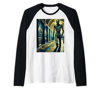 Mummy in The Museum, Van Gogh Starry Night Style, Halloween Raglan Baseball Tee