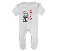 Mummy Loves me More Than Zombies Love Brains Baby Romper Jumpsuit with feet, 0-3 Months, White