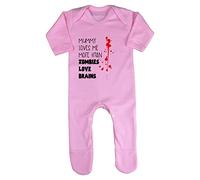 Mummy Loves me More Than Zombies Love Brains Baby Romper Jumpsuit with feet, 3-6 Months, Pastel Pink