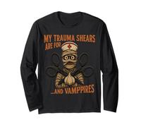 Mummy Nurse with Trauma Shears for Halloween Long Sleeve T-Shirt